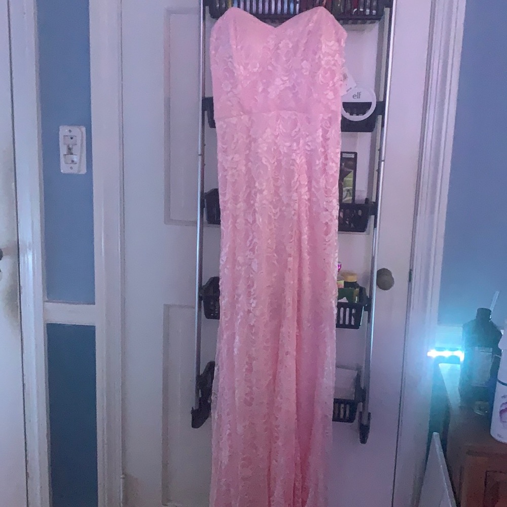 Long blush colored prom dress